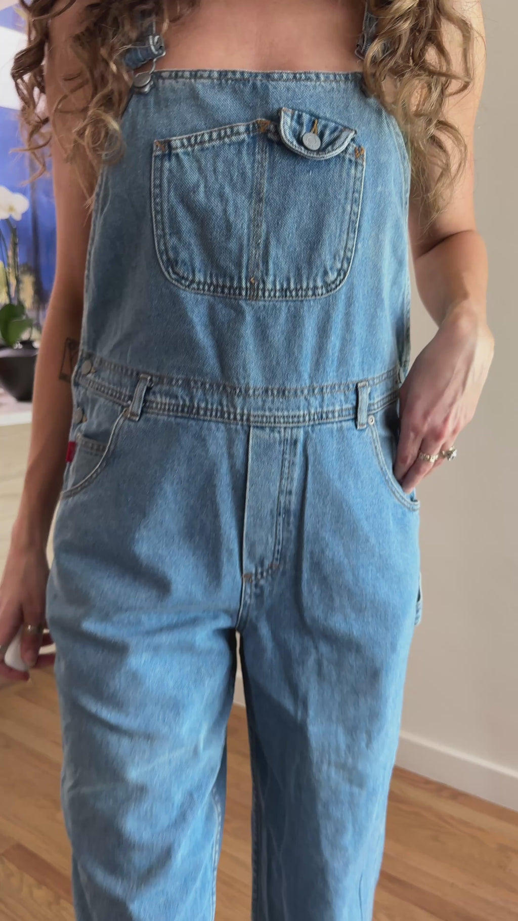 90s Espirit Medium Wash Denim Utility Overalls