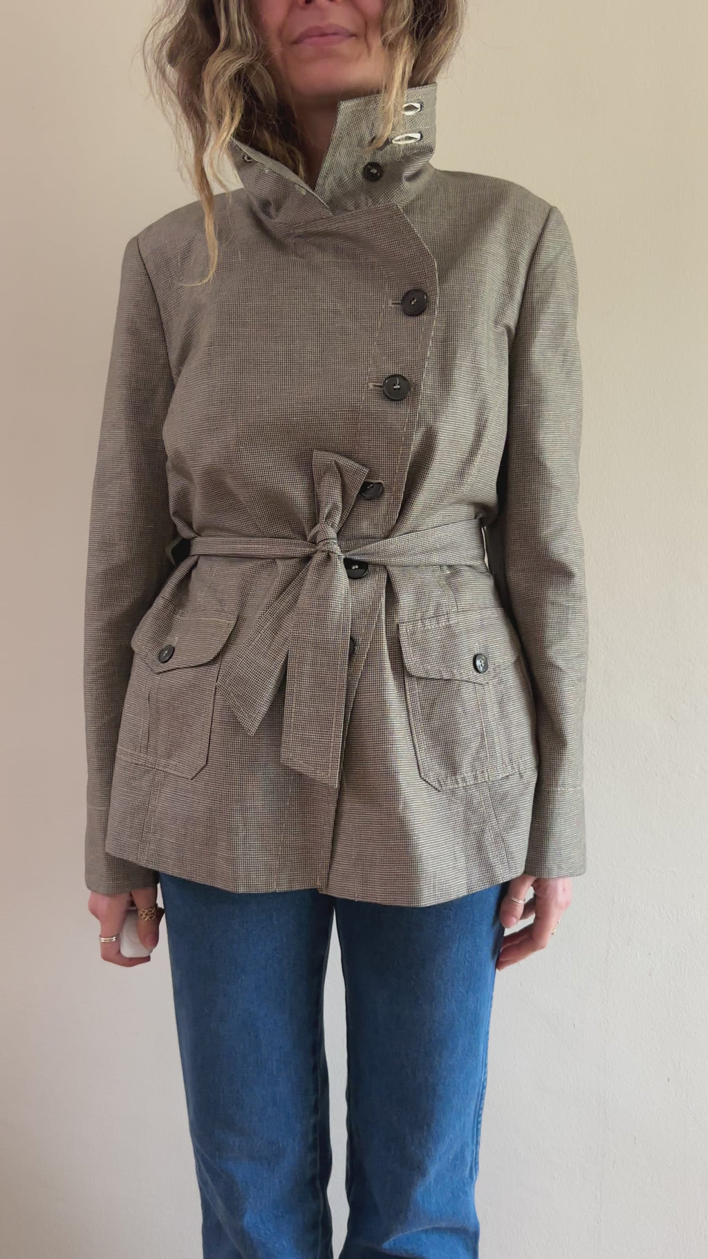 Linen-Cotton Belted Trench Jacket