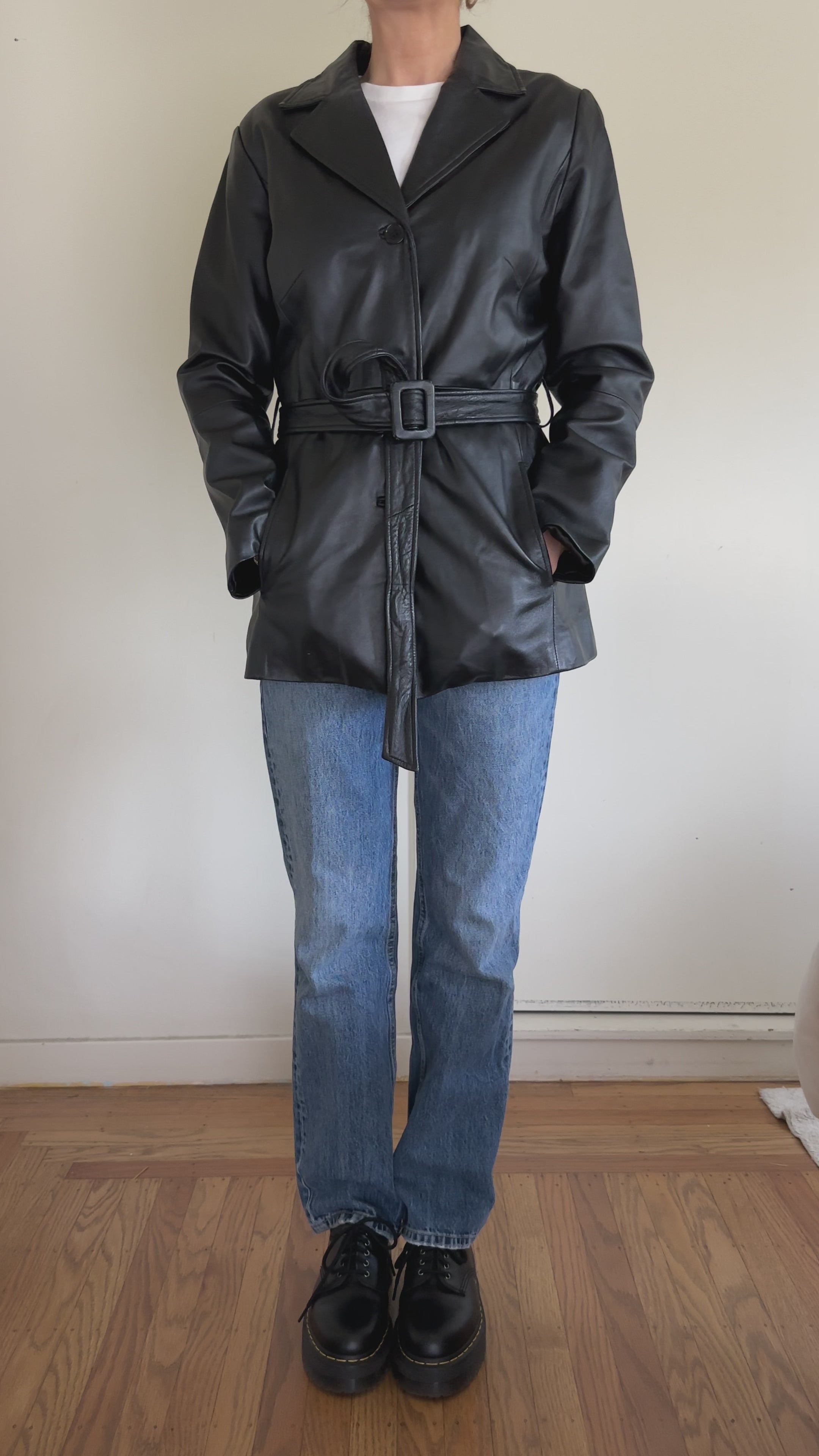 Black Leather Belted Jacket