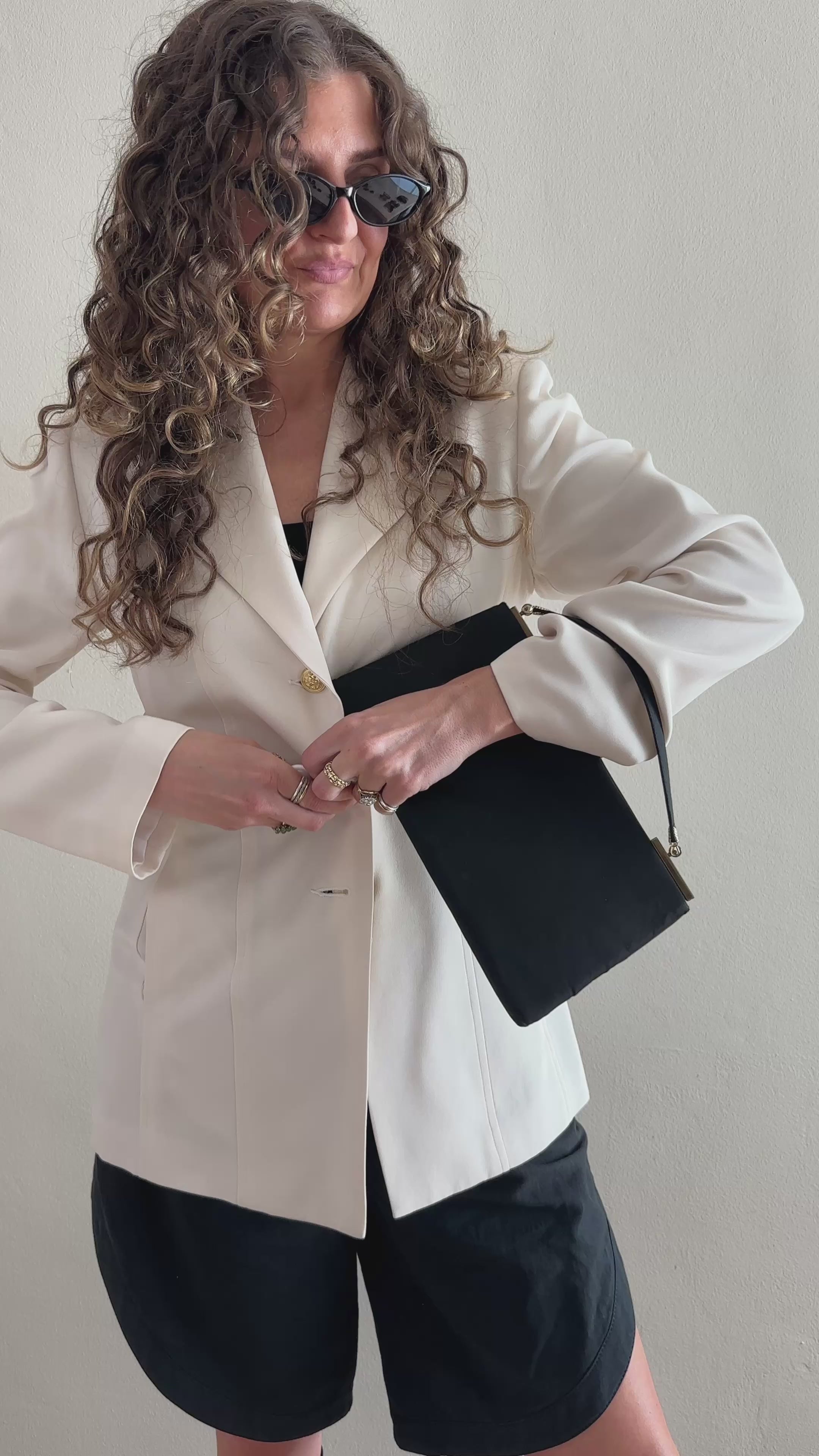 Field Manor Tailored Gold-Button Silk Blazer