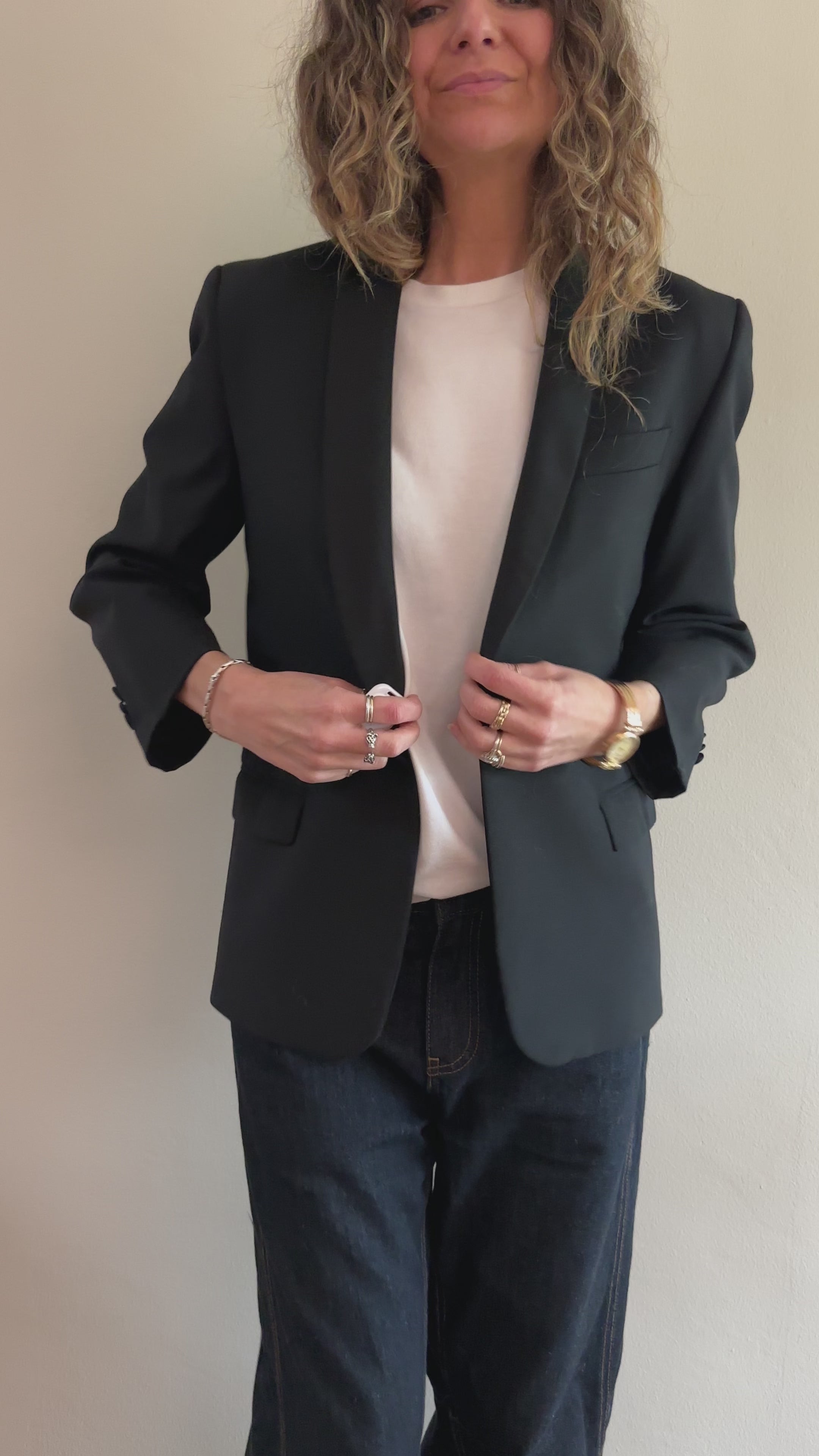 Italian Black Satin Lapel Blazer