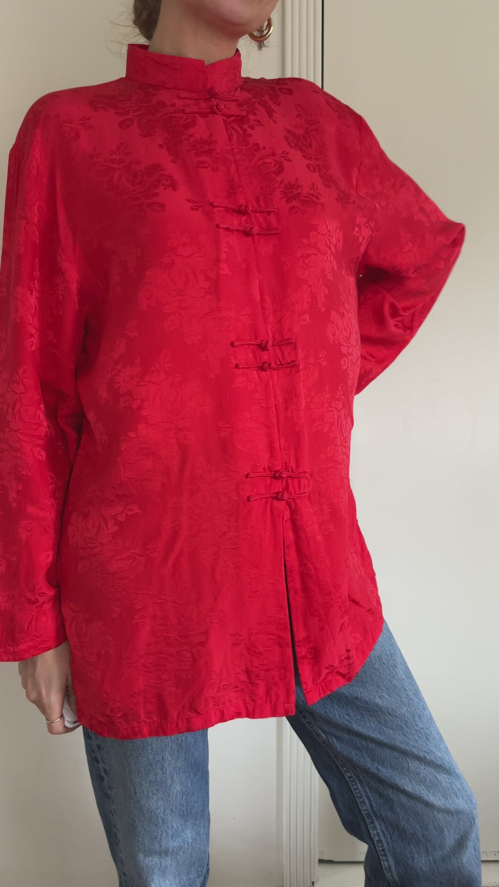 Vintage Red Silk Mandarin Style Tunic