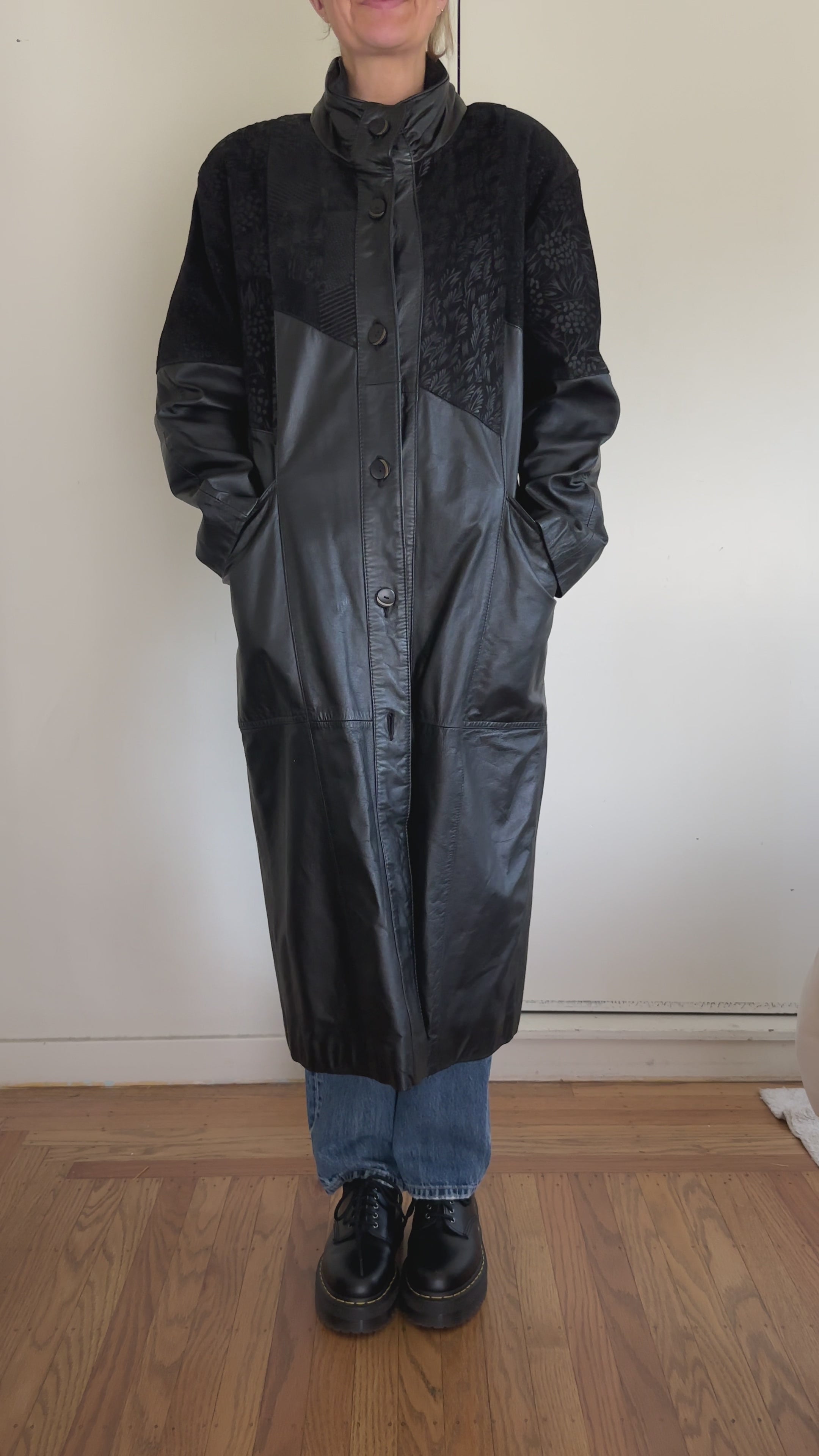 Black Patchwork Leather Coat