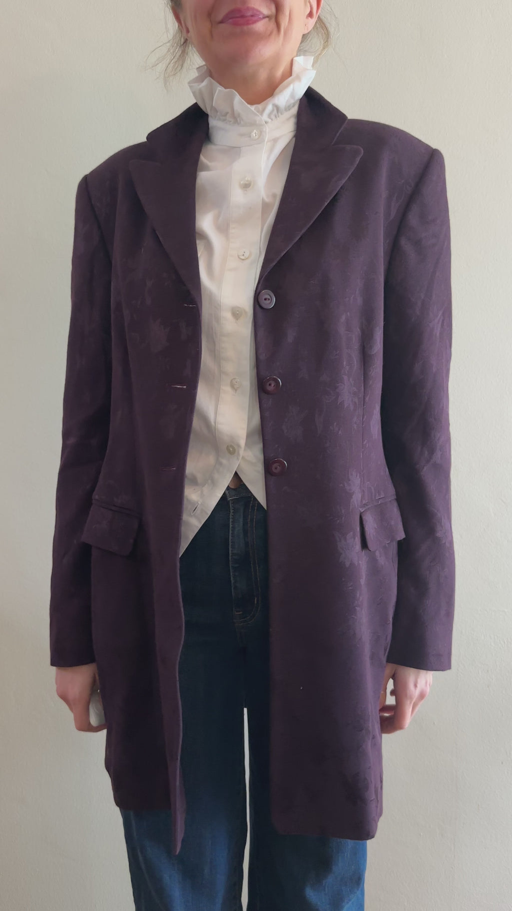 Eggplant Jacquard Floral Coat