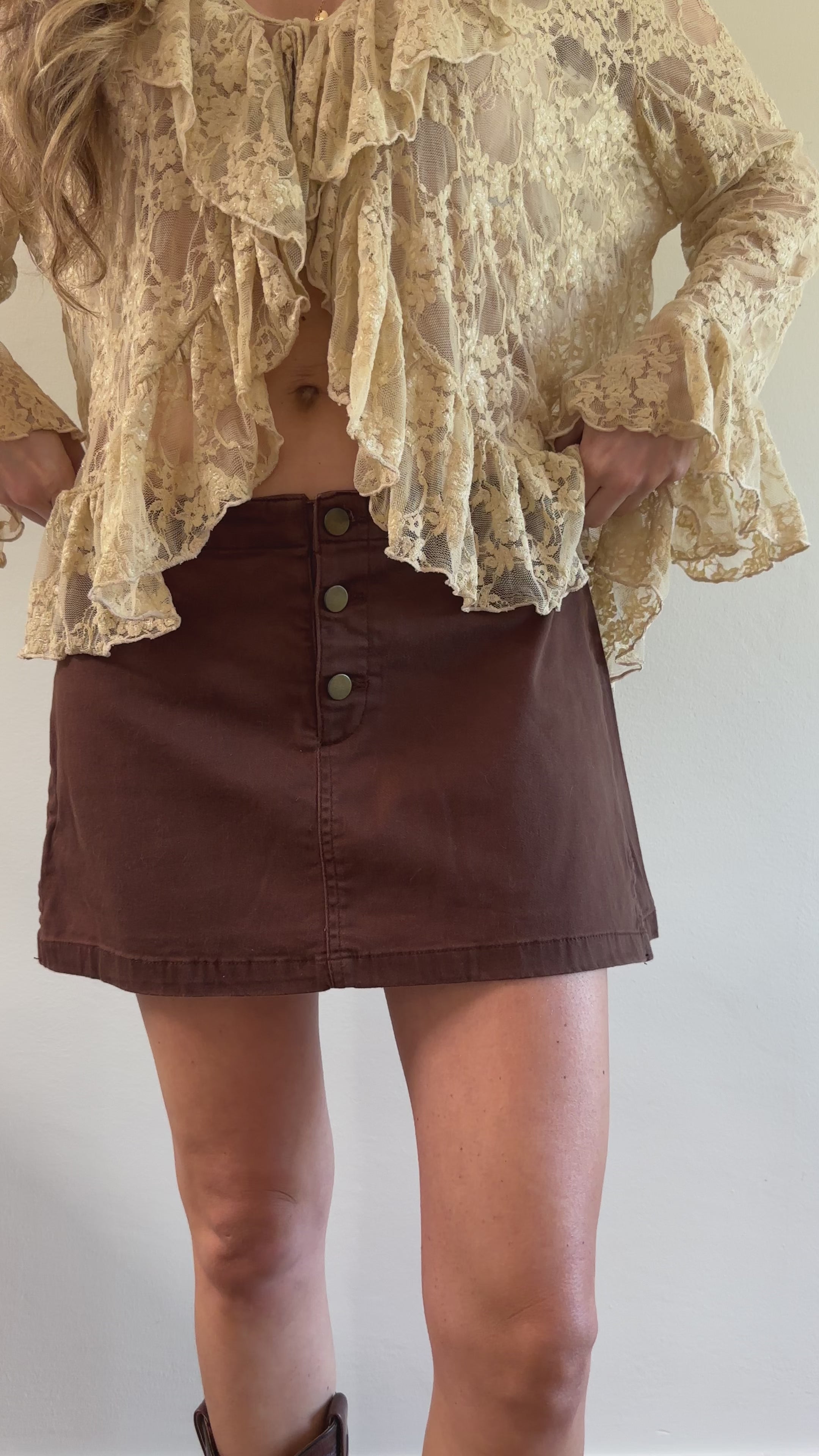Y2K Xhileration Chocolate Brown Lace-Up Mini Skort