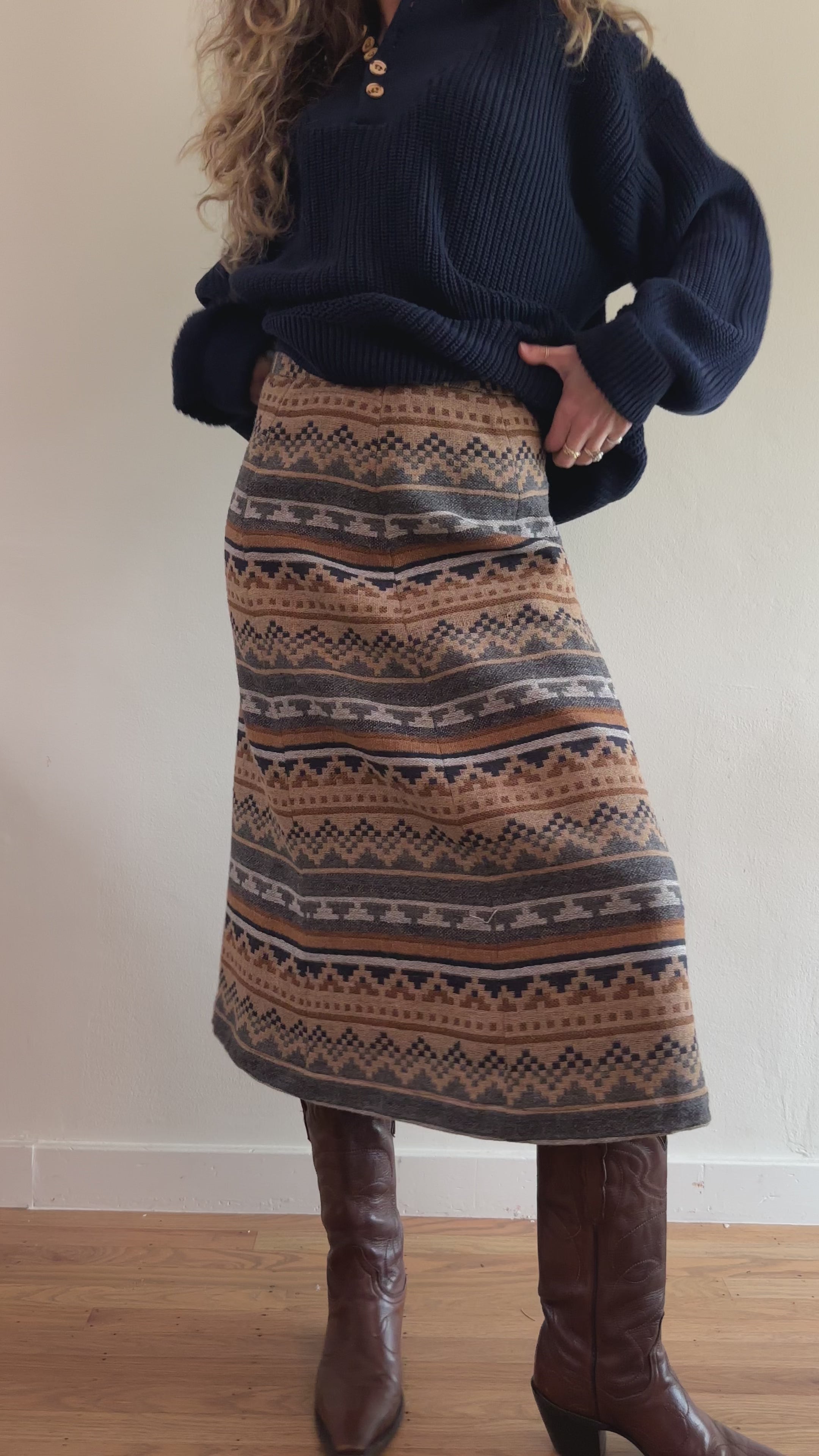 Vintage Wool-Blend Tapestry Skirt