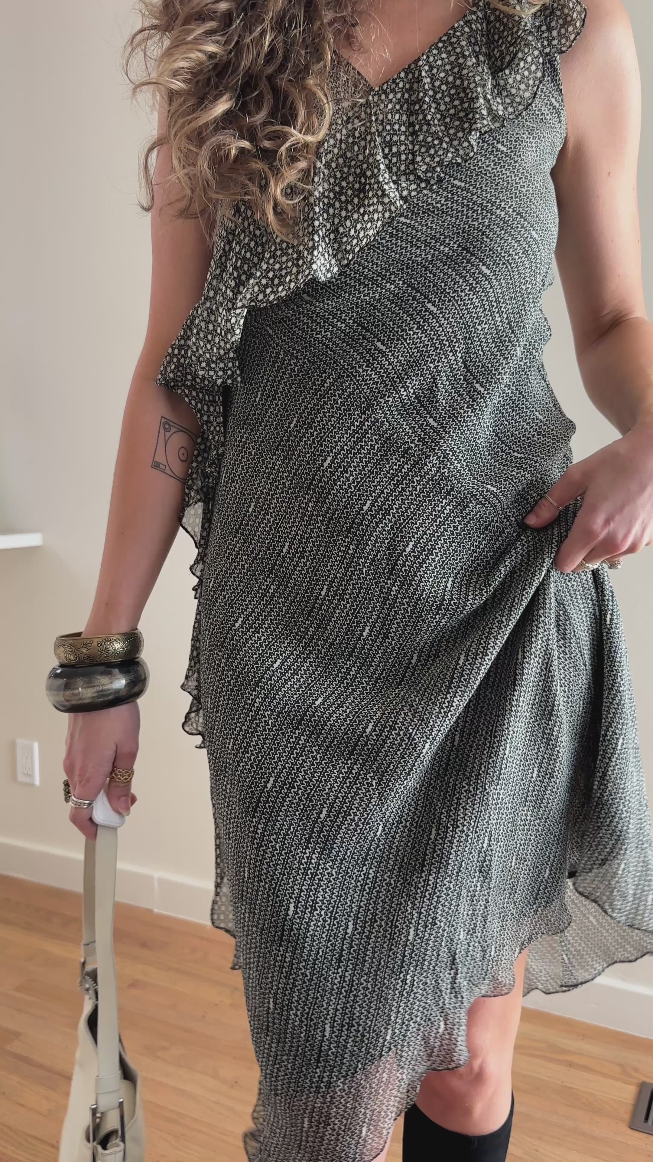 Y2k Bias Cut Ruffle Silk Slip Dress