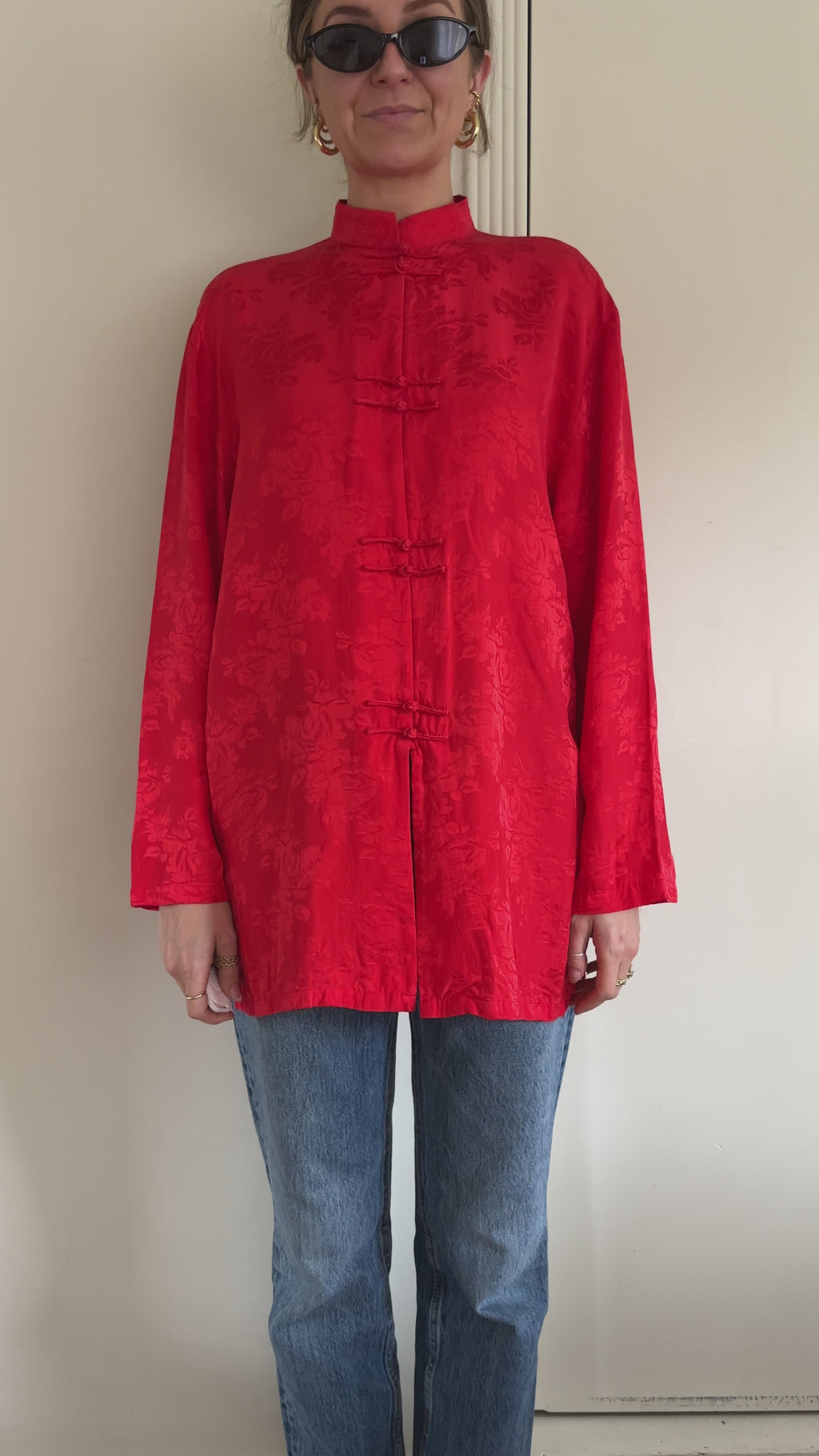Vintage Red Silk Mandarin Style Tunic