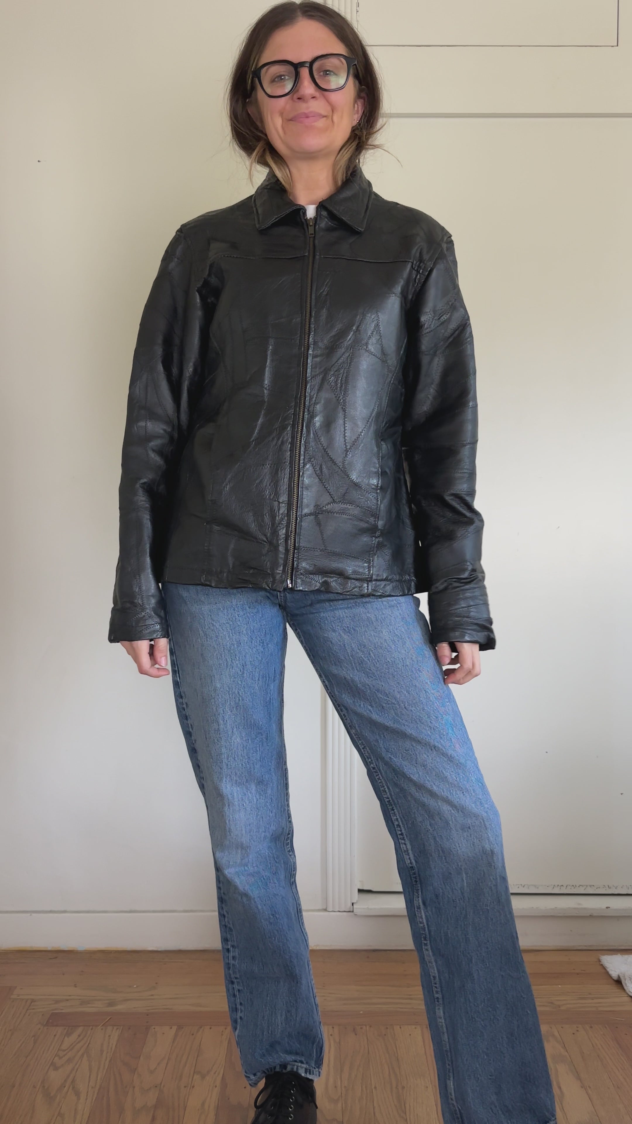 Black Leather Patchwork Jacket