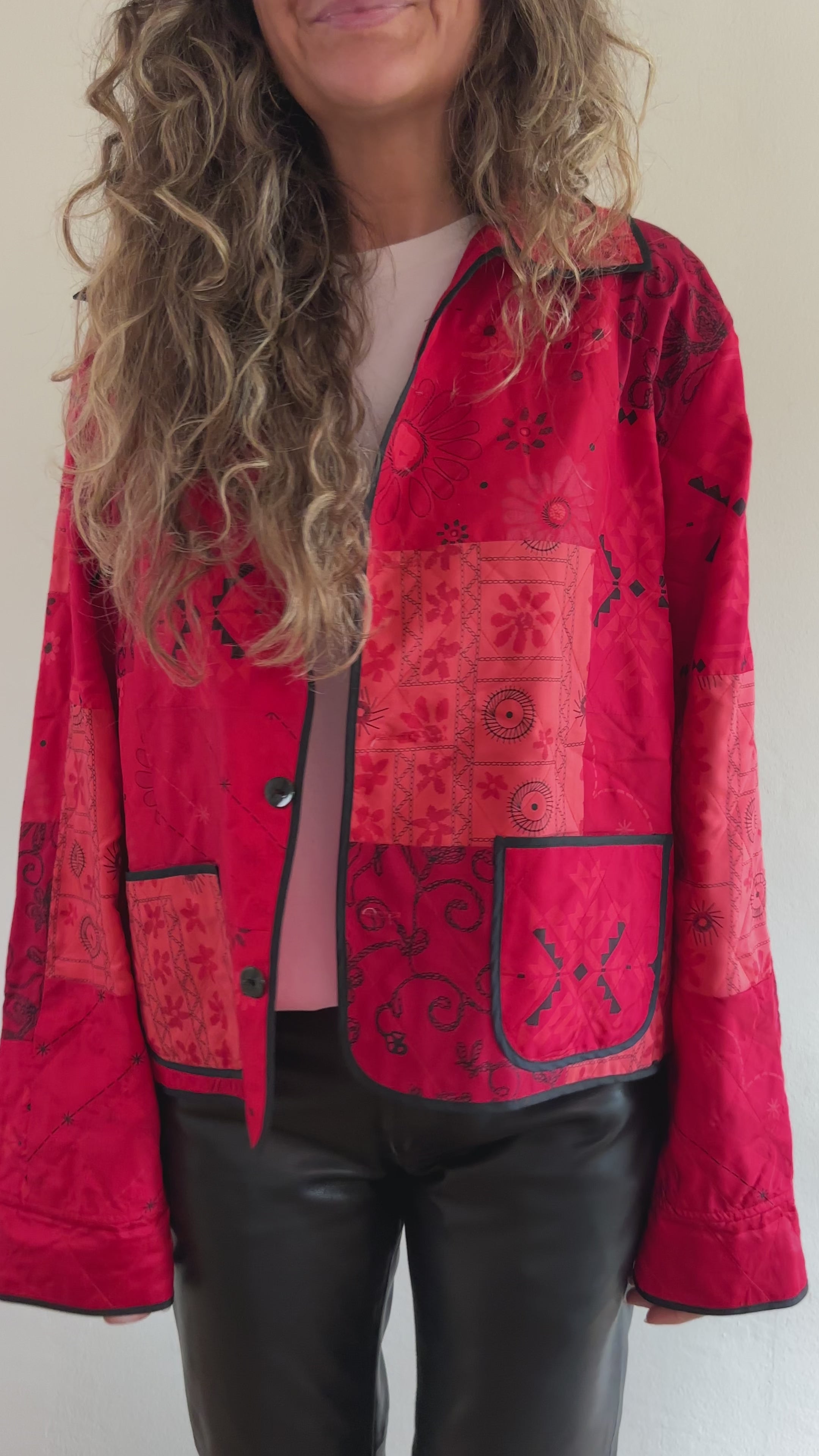 Red Patchwork Silk Jacket