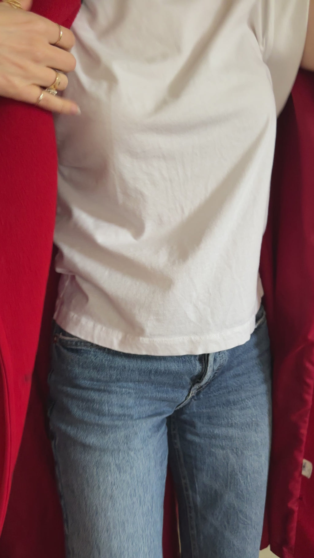 Red Wool Coat with Velvet Trim