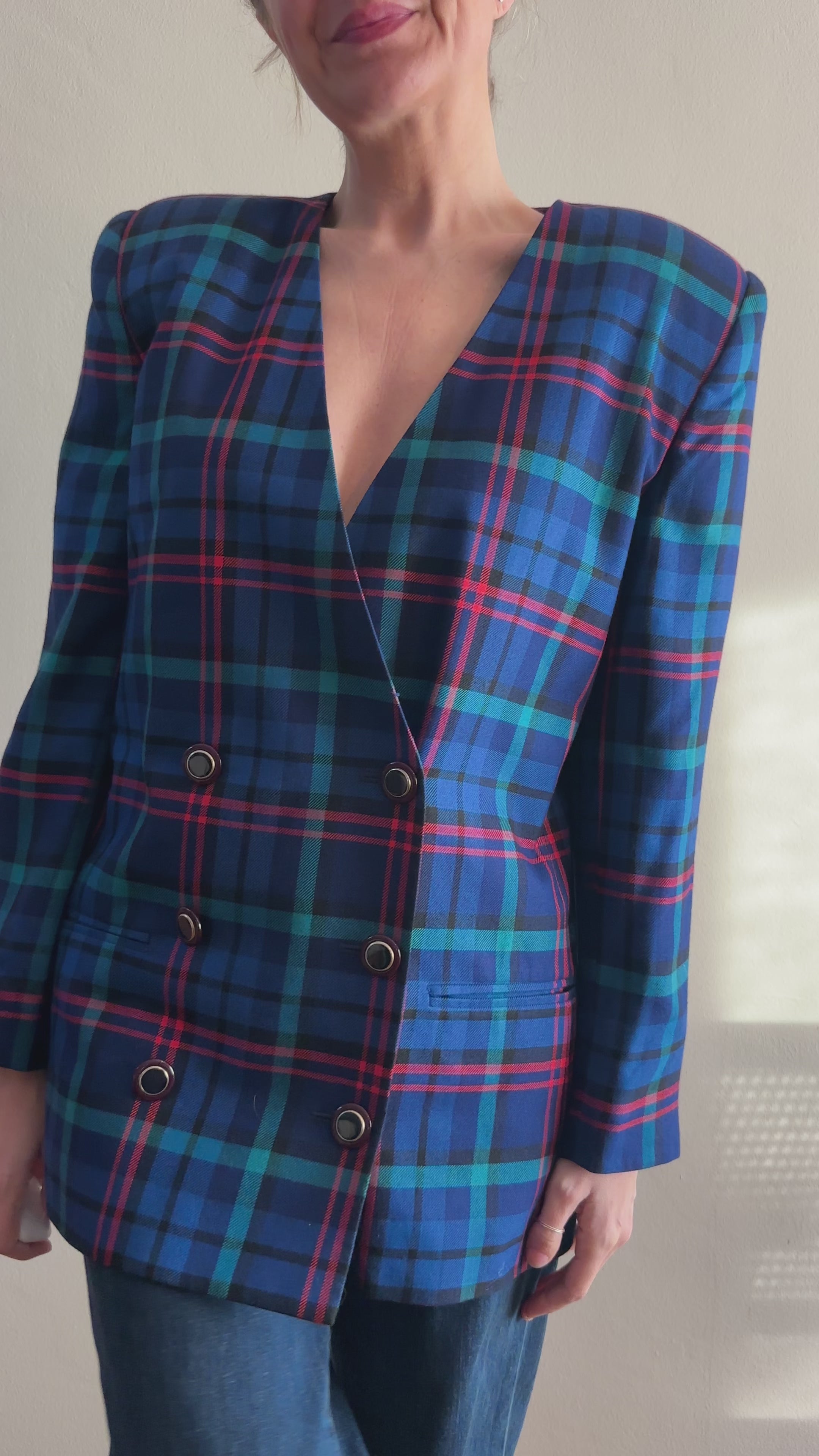 Plaid Double-Breasted Blazer