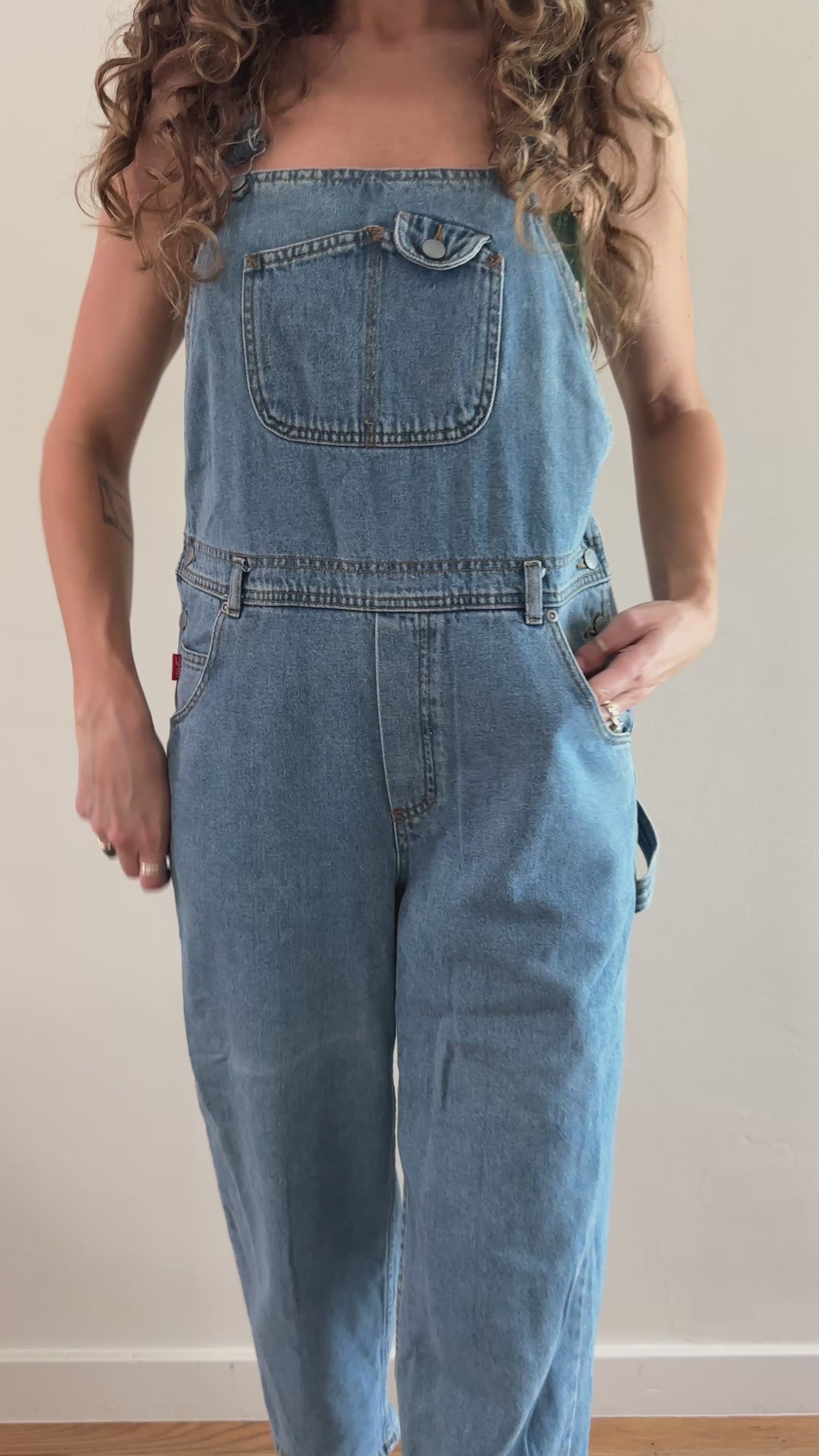 90s Espirit Medium Wash Denim Utility Overalls